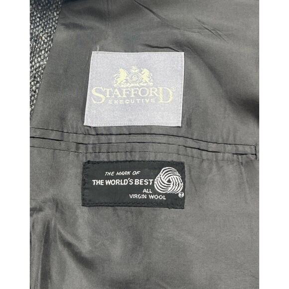 Vintage Stanford Executive Virgin Wool Black/Gray Tweed Blazer Jacket Size 46L - Picture 3 of 16